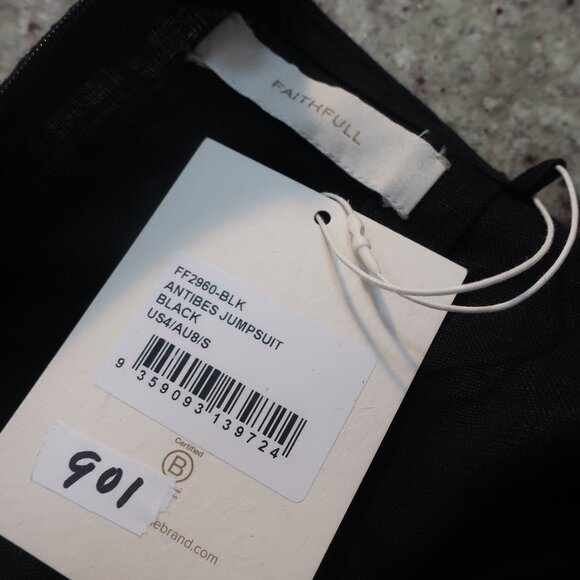 NWT Women Faithfull the Brand Black Pure Linen Sleeveless Antibes Jumpsuit 4 - Picture 9 of 14